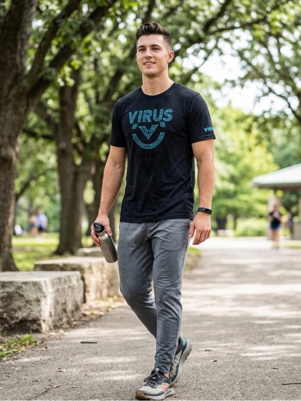 Virus Black Tee with Teal Logo Accent